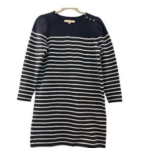 LOFT shift dress, dark blue white stripe. Generous cut small. Heavy knit fabric